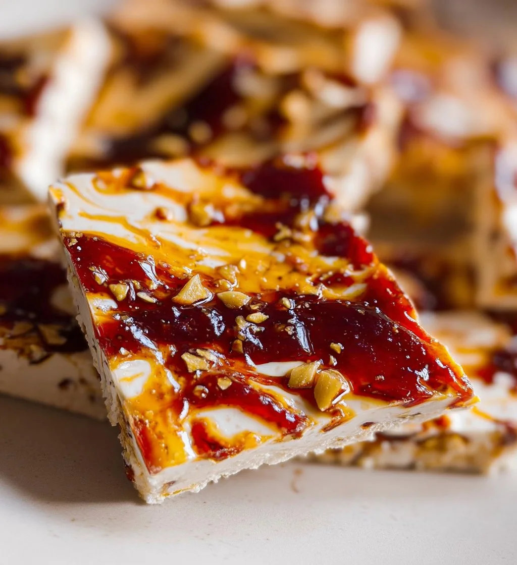 Frozen Cottage Cheese Bark with fruits and nuts on a plate
