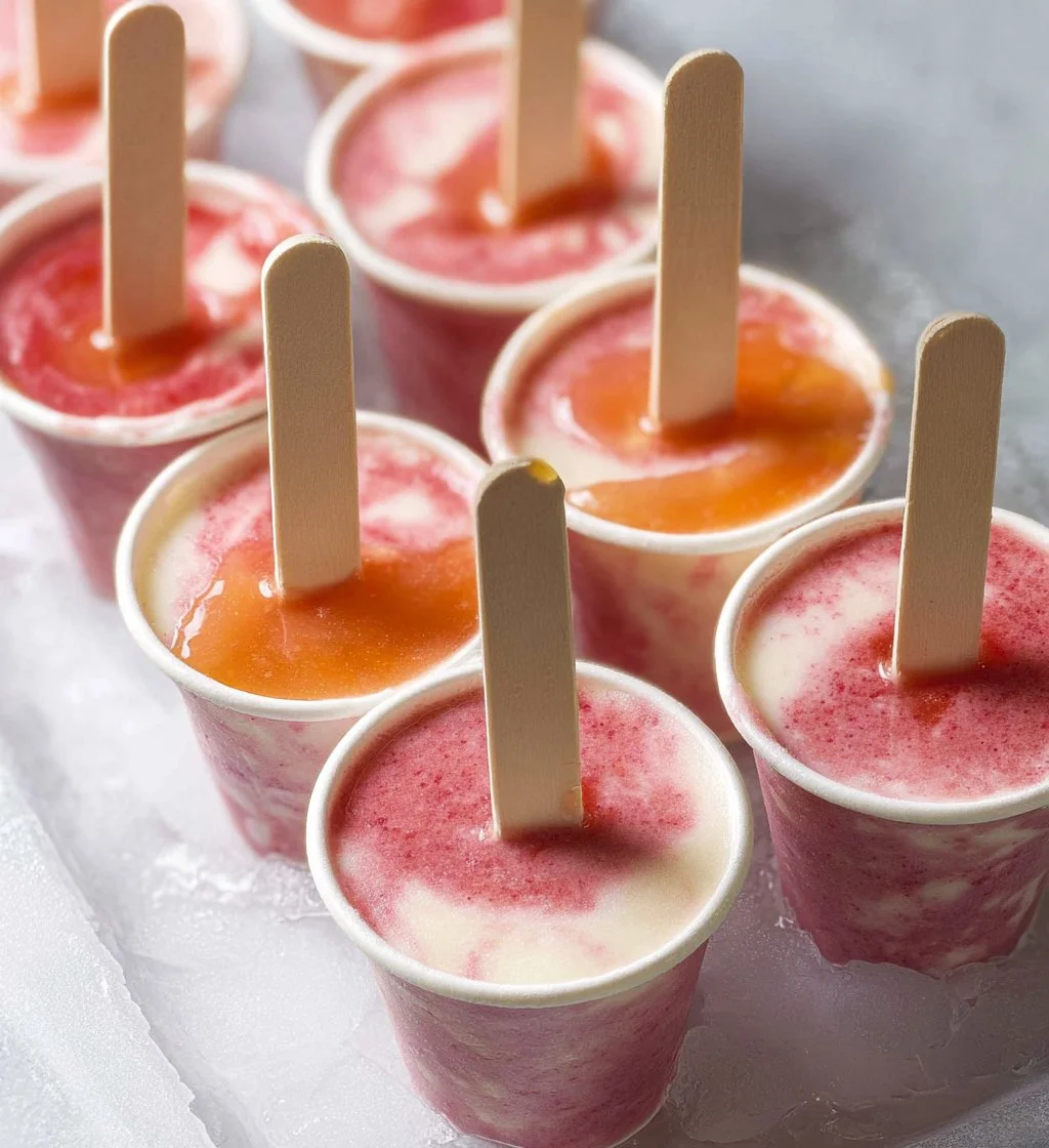 Homemade frozen yogurt pops with vibrant fruit flavors