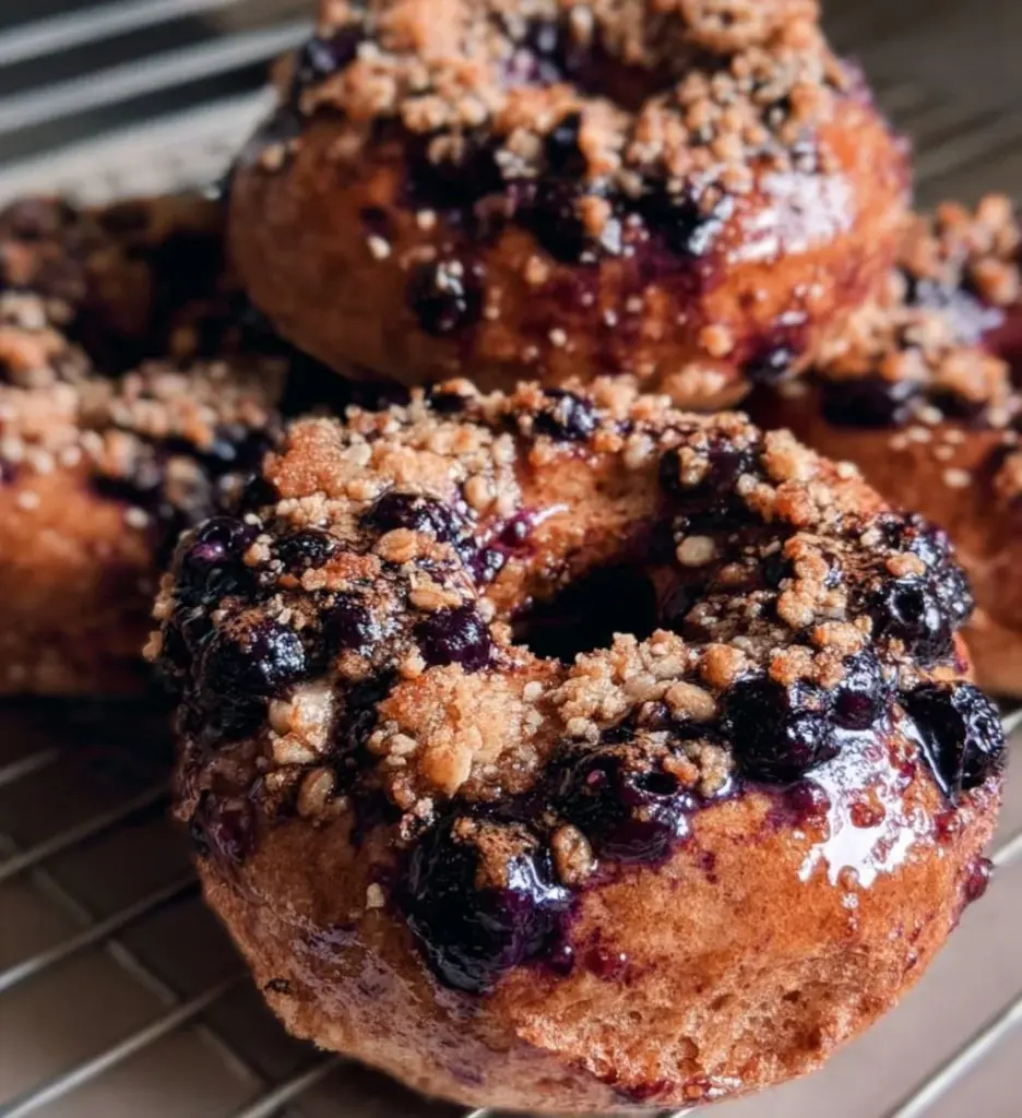 Greek Yogurt Blueberry Crunch Bagels with fresh blueberries and crunch topping