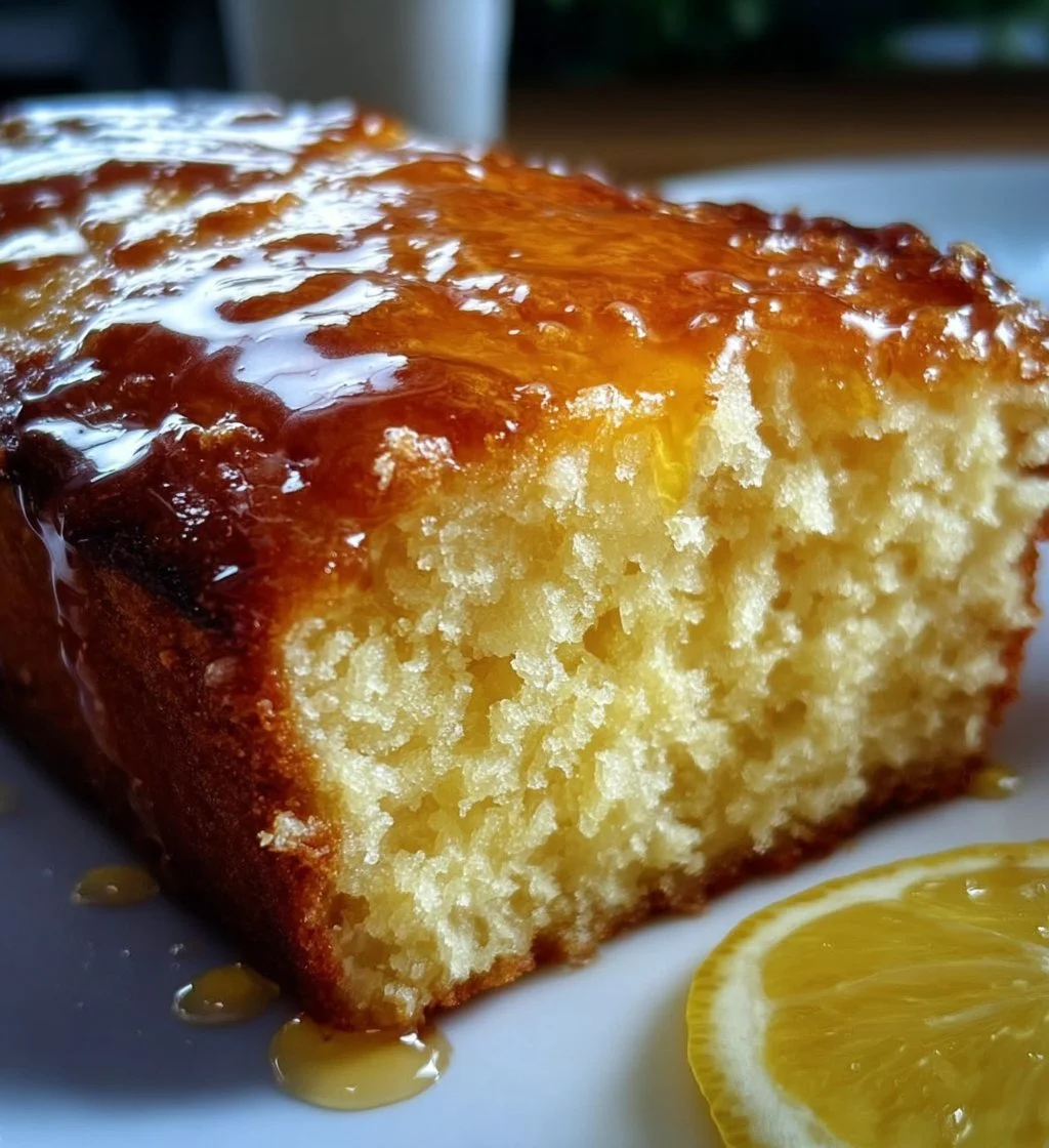Healthy Greek yogurt lemon loaf cake slice on a plate