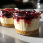 Healthy protein cheesecake jars with fresh berries and creamy texture