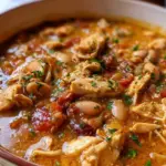 Bowl of Hearty Cajun White Chicken Chili with fresh herbs and toppings
