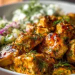 Delicious Mediterranean Chicken Bowls with lemon-dill dressing and fresh ingredients