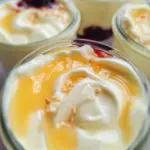 High protein vanilla pudding made with Greek yogurt in a bowl