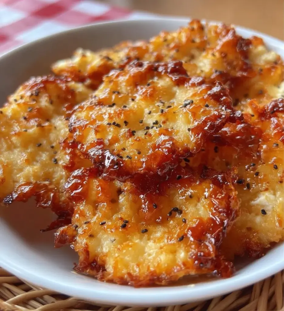 Bowl of homemade Keto Cottage Cheese Chips, a low-carb snack.