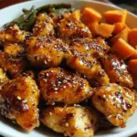 Honey Garlic Chicken dish served with roasted sweet potato on a plate