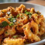 Delicious hot butter calamari served with herbs and spices