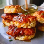 Delicious hot honey chicken biscuits served on a plate