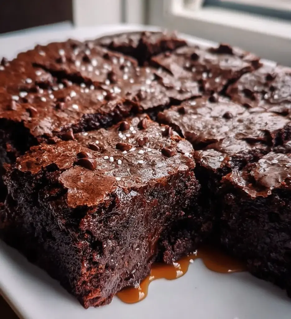High protein Greek yogurt brownies topped with chocolate drizzle