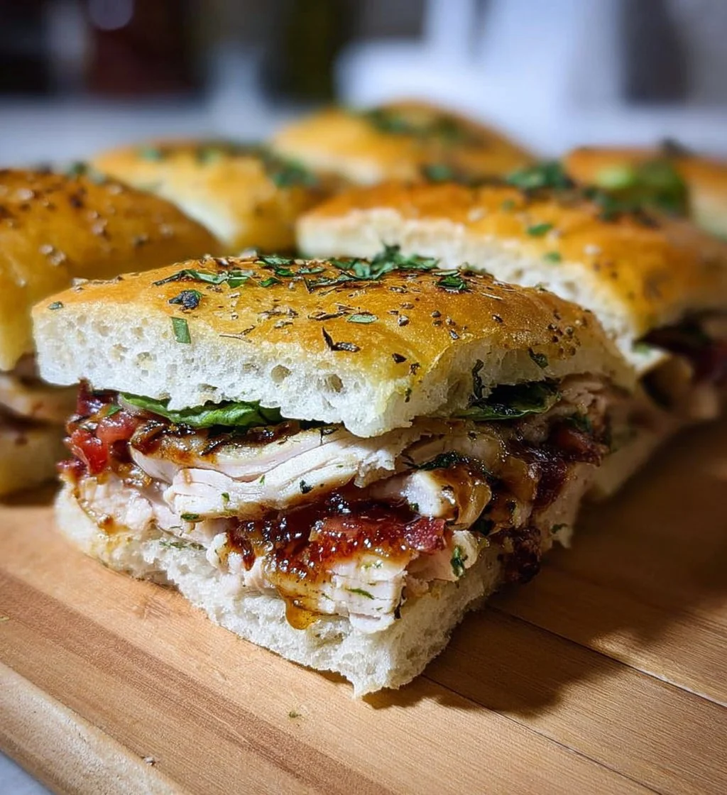 Italian Turkey Focaccia Sandwich with fresh herbs and ingredients