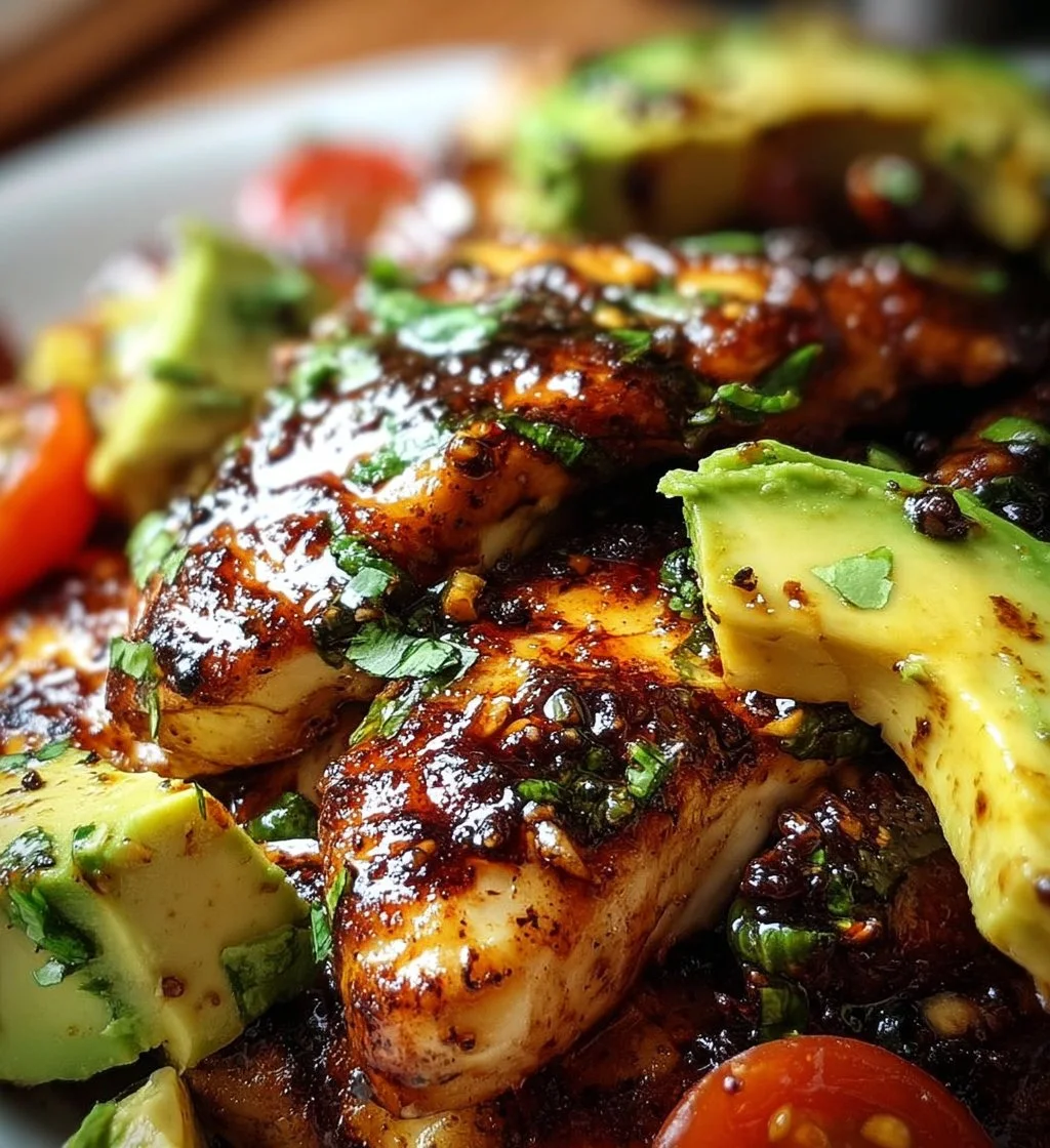 Juicy grilled California avocado chicken on a plate