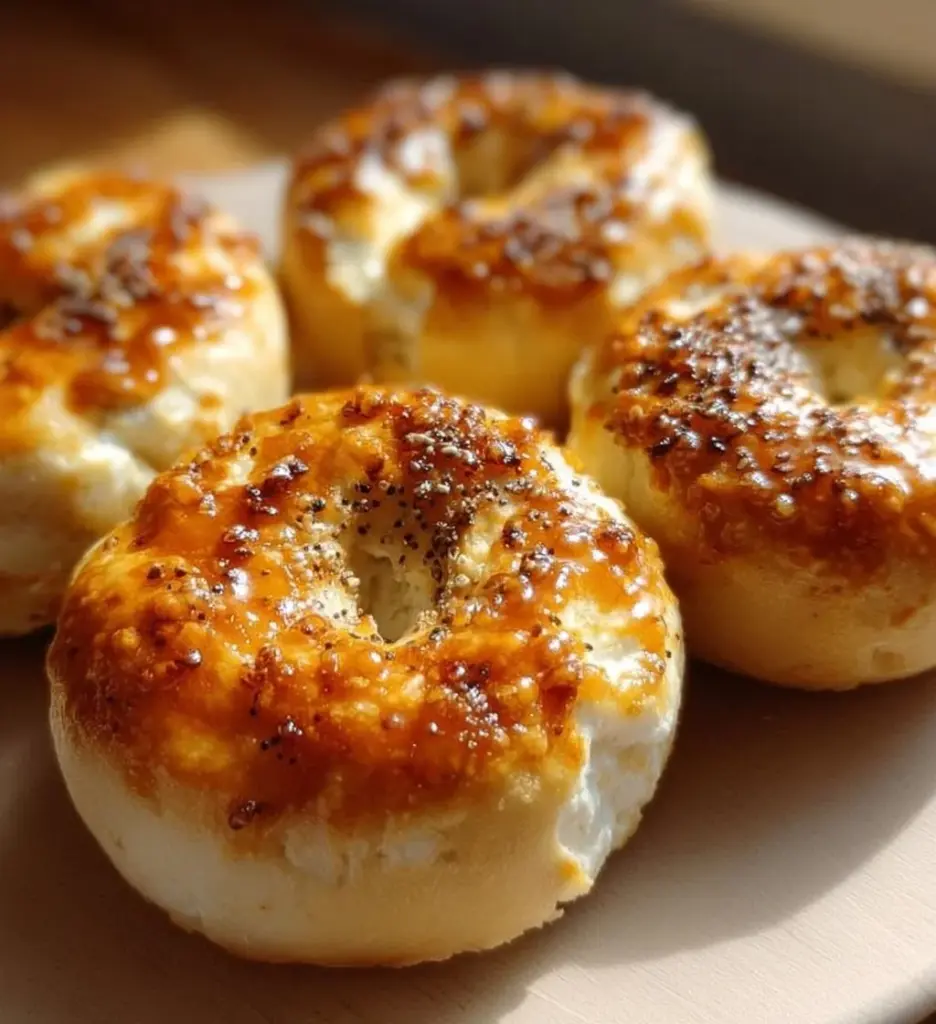 Delicious Keto Cottage Cheese Bagels on a wooden cutting board