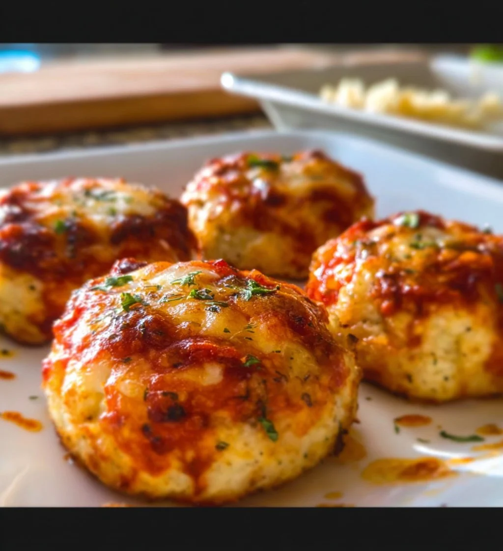 Keto Cottage Cheese Pizza Bites on a plate, garnished with fresh herbs.
