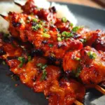 Korean chicken skewers grilled to perfection, served with dipping sauce.