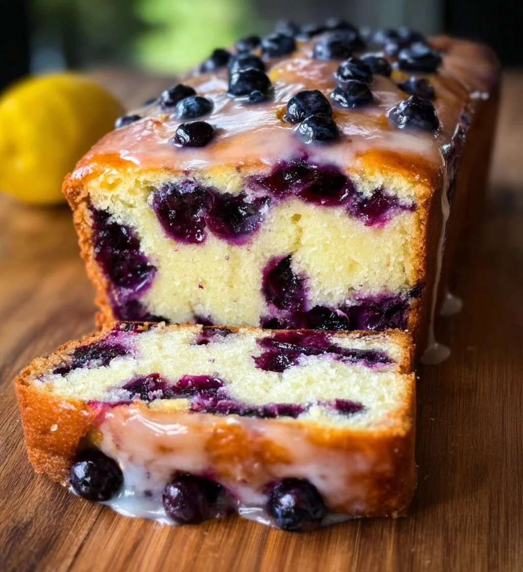 Lemon Blueberry Yogurt Loaf ready to serve, showcasing vibrant blueberries and lemon zest.