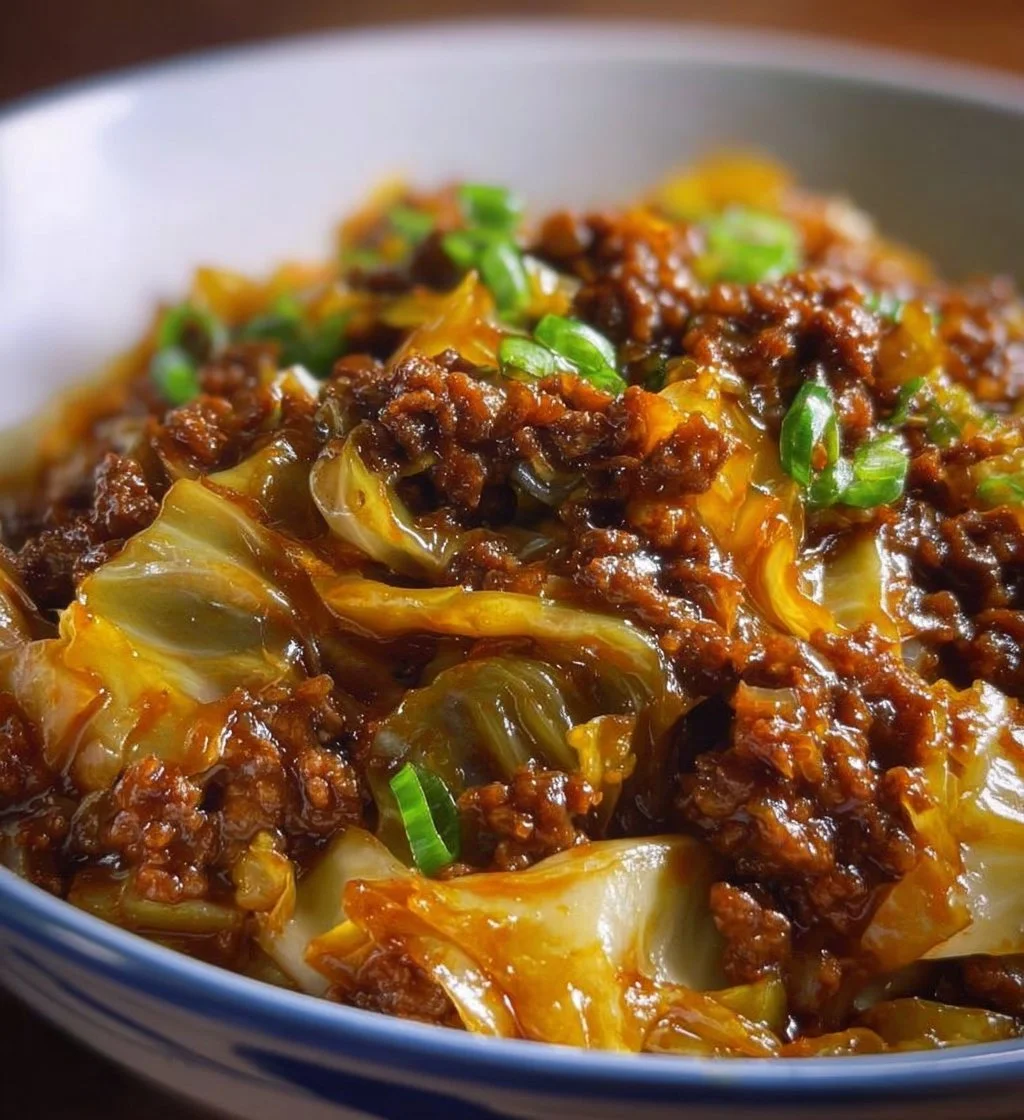 Low Carb Mongolian Ground Beef served with cabbage for a healthy meal