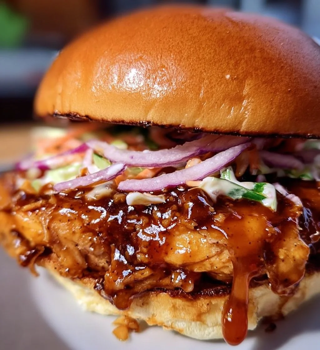 Maui Wowie Chicken Sandwich with fresh toppings on a toasted bun