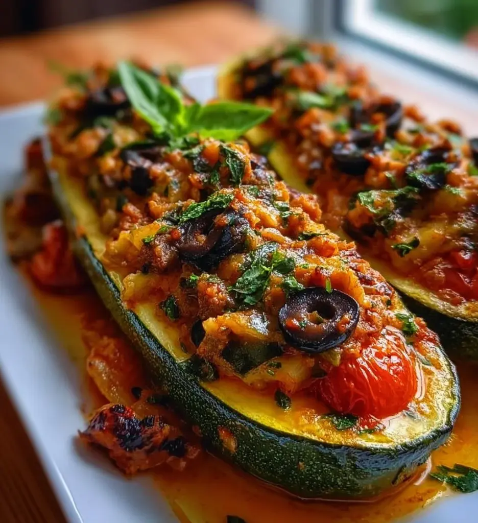 Mediterranean stuffed zucchini filled with flavorful ingredients