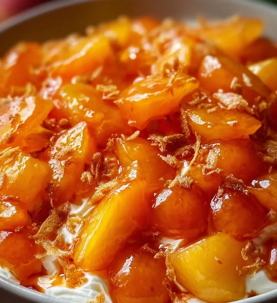 Delicious Millionaire Peach Salad with fresh ingredients and vibrant colors.