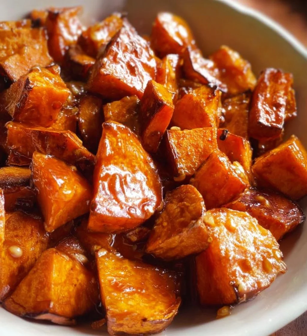 Deliciously served miso glazed sweet potato with a golden brown finish.