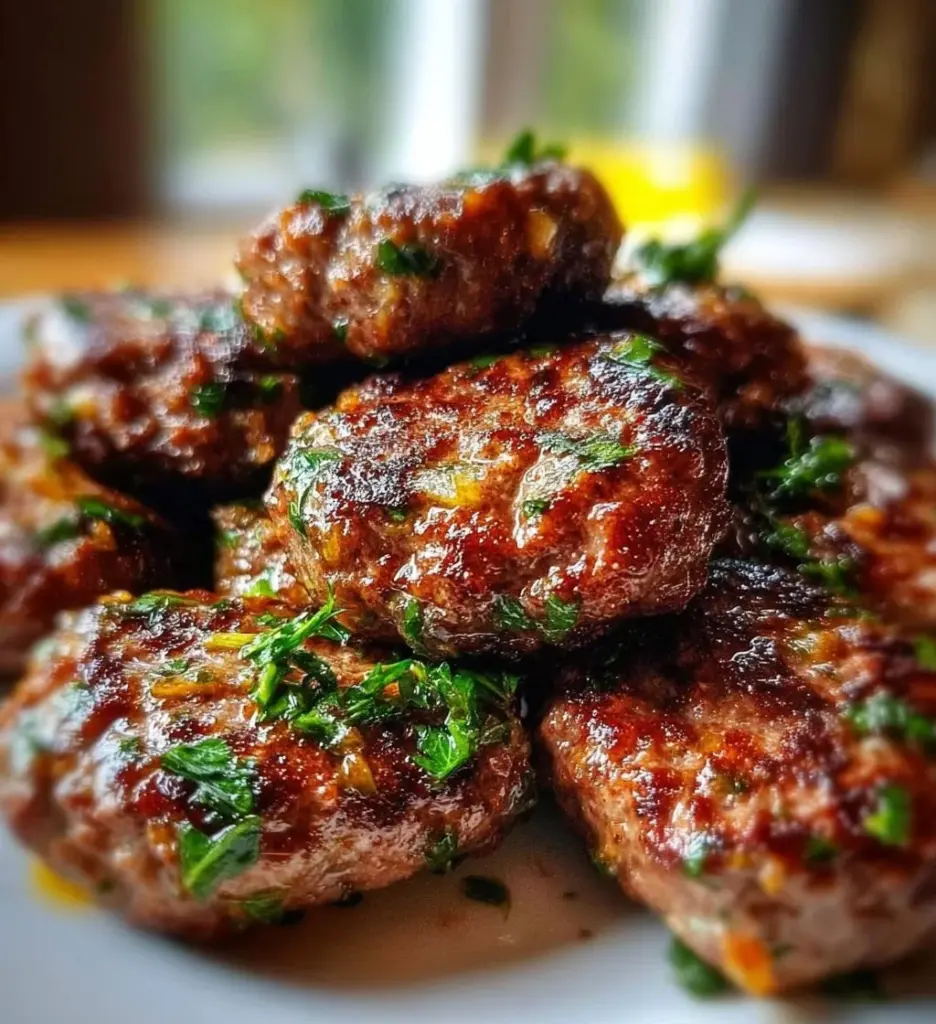 Delicious Lebanese Kafta skewers served with fresh herbs and spices