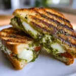 Grilled Mozzarella Pesto Panini with fresh ingredients and toasted bread