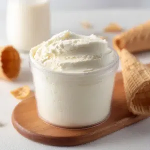 Delicious Ninja Creami vanilla frozen yogurt served in a bowl with toppings