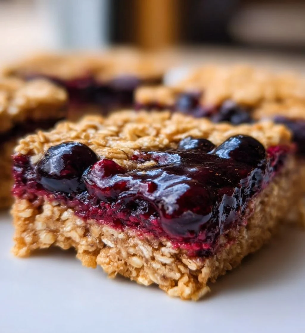 No-bake blueberry oatmeal bars with fresh blueberries and oats