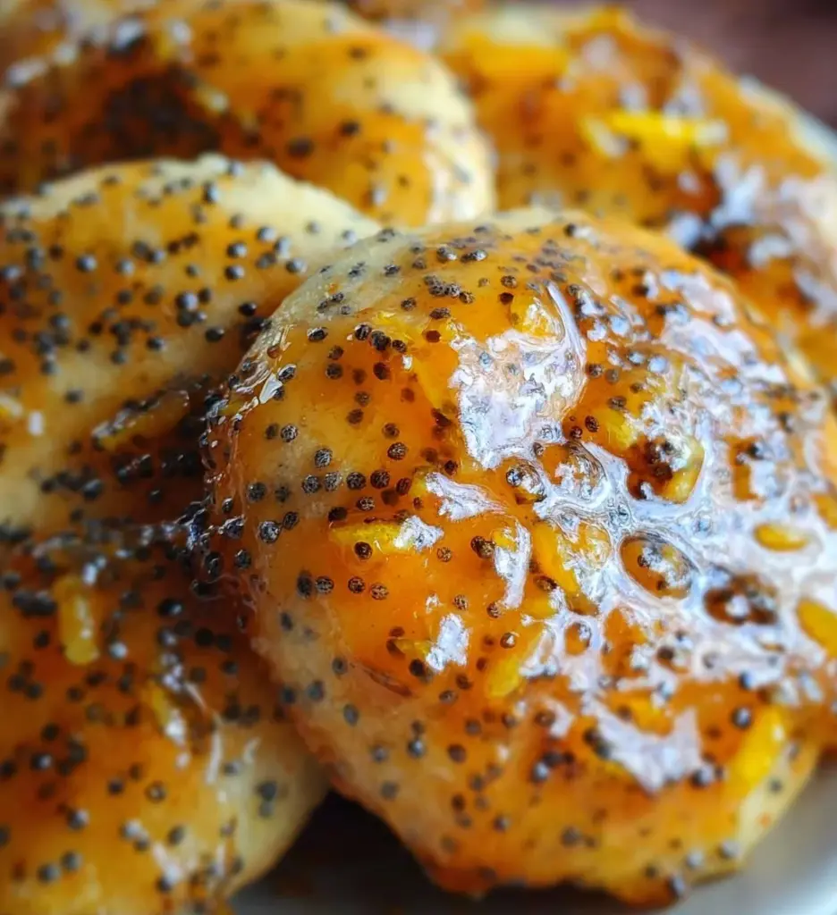 Freshly baked orange poppy seed cookies on a cooling rack