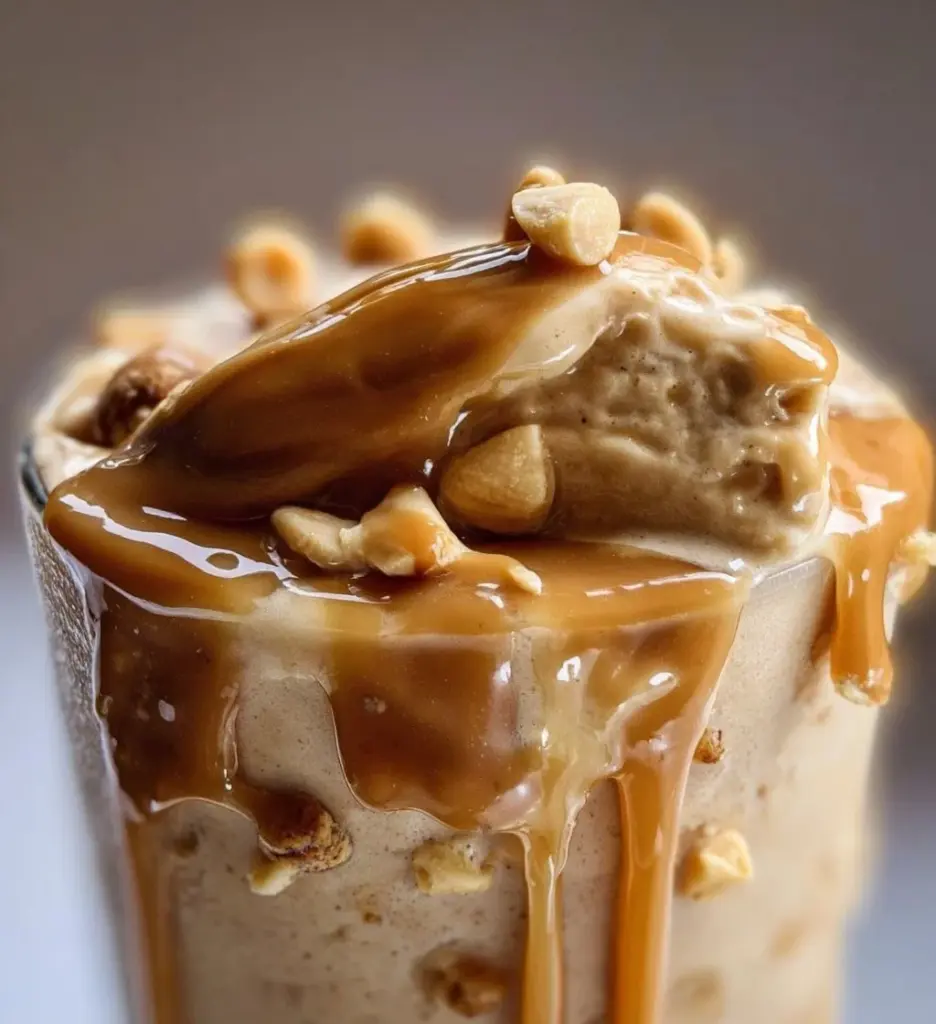 Peanut Butter Banana Protein Shake in a glass with a banana and peanut butter