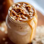 Creamy Peanut Butter Oatmeal Smoothie in a glass with a straw