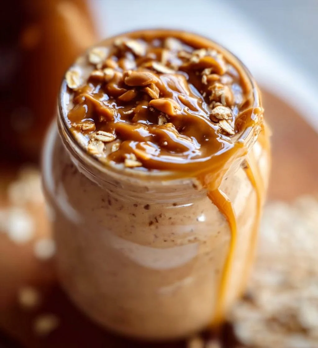 Creamy Peanut Butter Oatmeal Smoothie in a glass with a straw