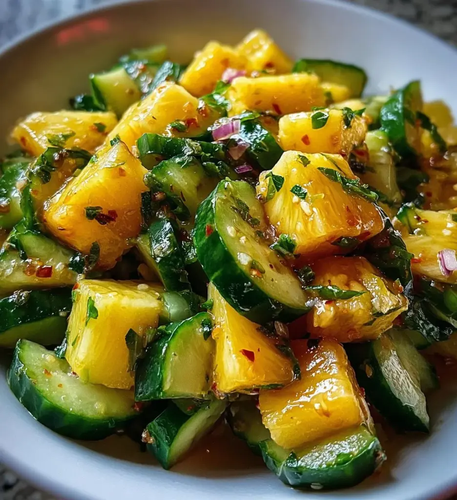 Bright and refreshing Pineapple Cucumber Salad in a bowl