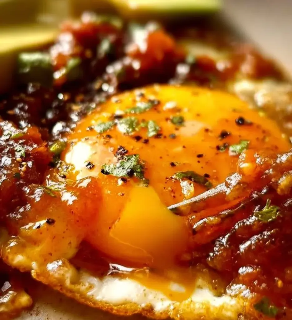 Delicious Ranch-Style Eggs served on a plate with fresh herbs