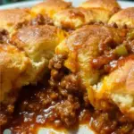 Delicious Sloppy Joe Biscuit Casserole served in a baking dish