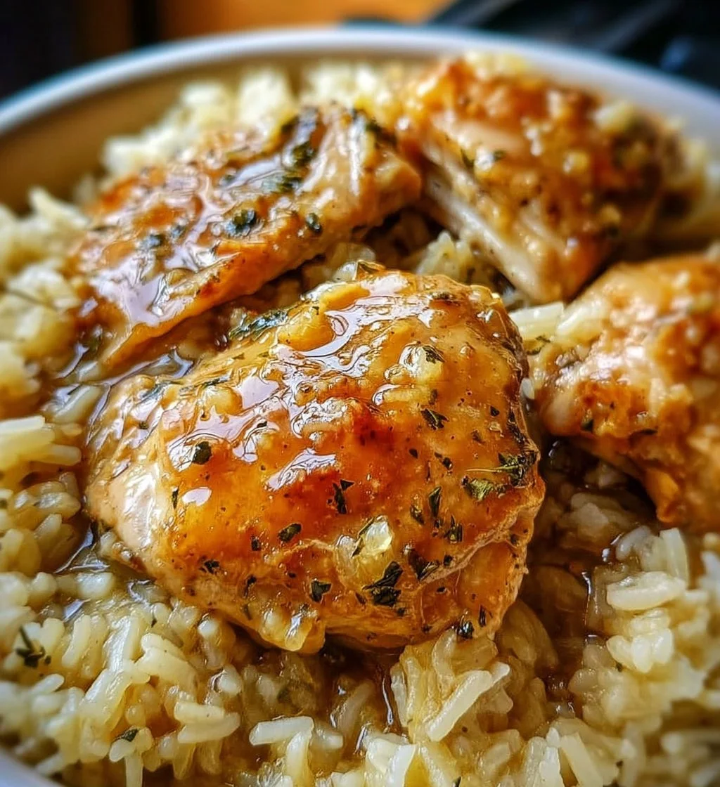 Delicious slow cooker lemon herb chicken served over rice