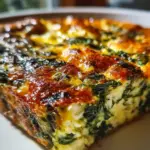Spinach Cottage Cheese Egg Bake baked dish with spinach and cheese