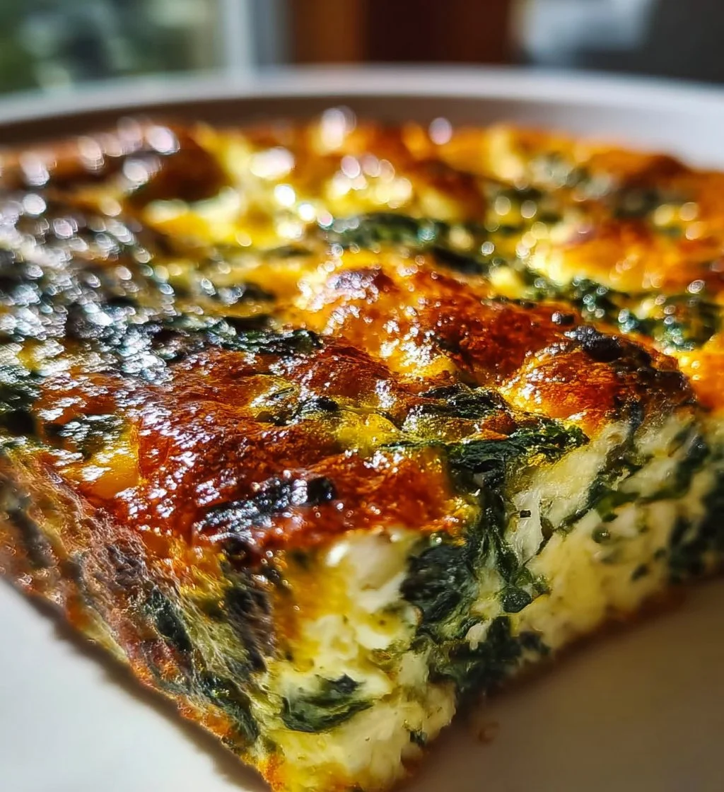 Spinach Cottage Cheese Egg Bake baked dish with spinach and cheese