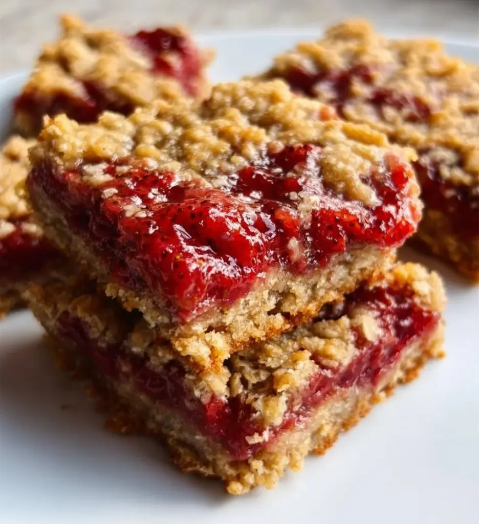 Healthy strawberry banana oat bars with fresh ingredients, perfect for snacks.