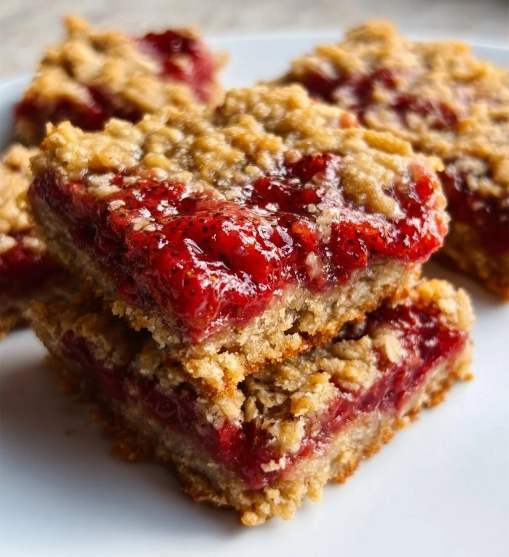 Healthy strawberry banana oat bars with fresh ingredients, perfect for snacks.