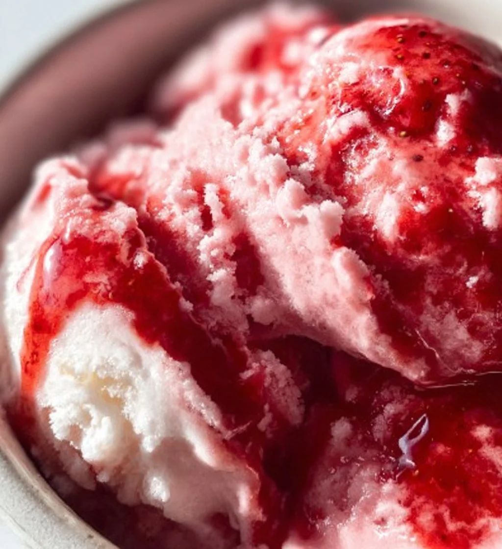 Delicious strawberry cottage cheese ice cream served in a bowl