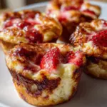 Strawberry Cottage Cheese Pancake Muffins served on a plate