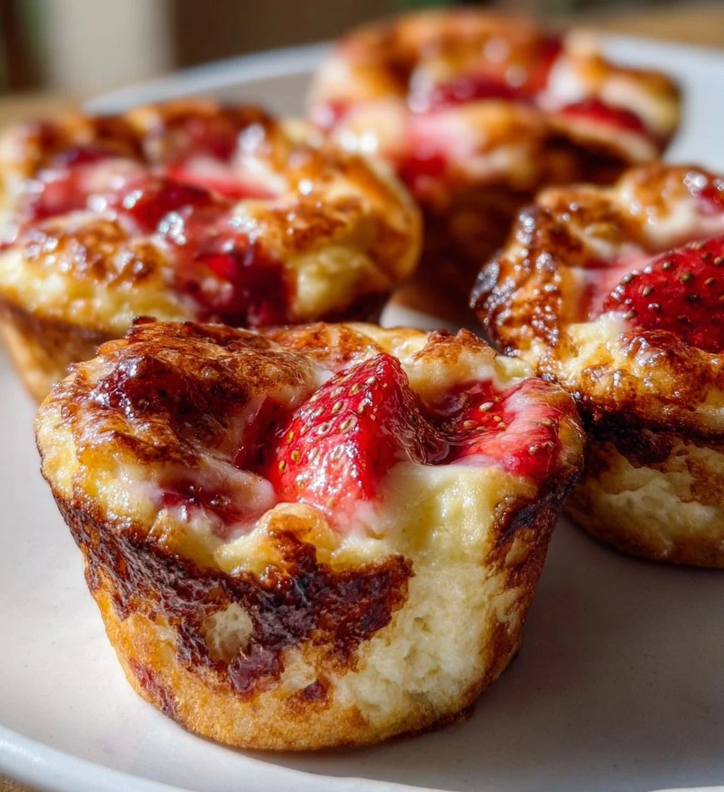 Strawberry Cottage Cheese Pancake Muffins served on a plate