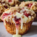 Delicious Strawberry Cream Cheese Muffins with a crunchy streusel topping.
