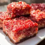 Delicious strawberry crunch brownies topped with crunchy strawberry bits
