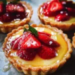 Delicious homemade Strawberry Honey Custard Tarts topped with fresh strawberries