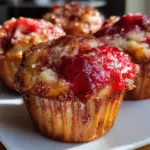 Freshly baked strawberry yogurt muffins on a cooling rack
