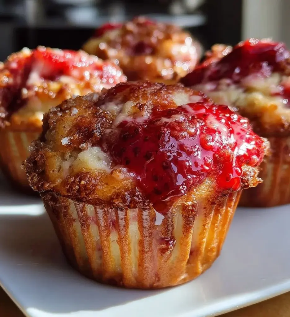 Freshly baked strawberry yogurt muffins on a cooling rack