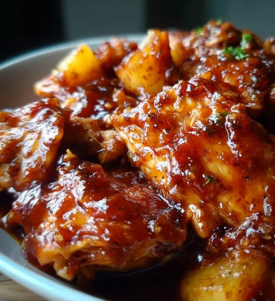 Delicious Sweet Hawaiian Crockpot Chicken served in a bowl