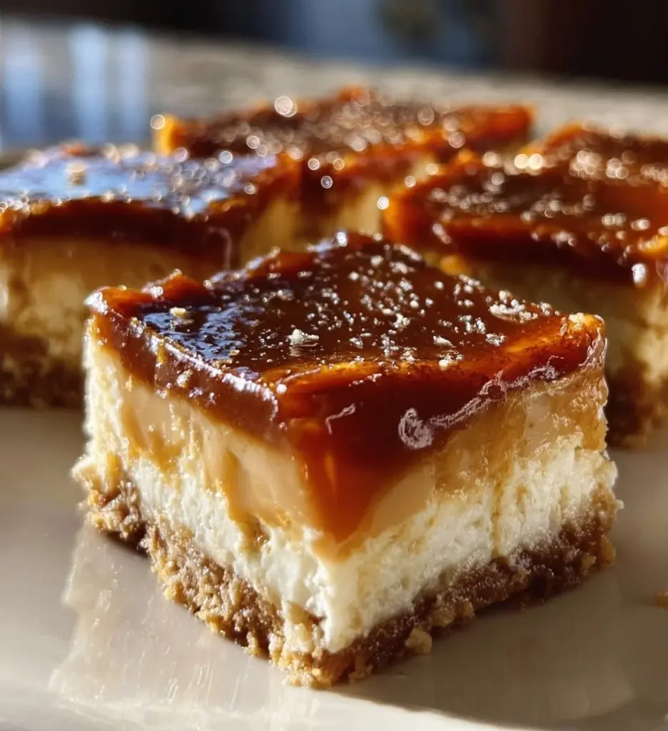Delicious Sweet Milk Cheesecake Bars ready to serve on a dessert plate